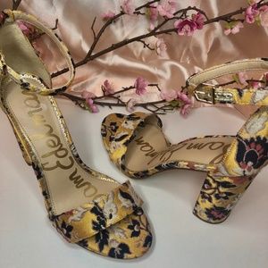 SAM EDELMAN YELLOW & BLUE FLORAL SANDAL PUMP (NWOT